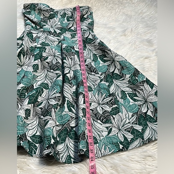 Eva Mendes Del Mar Jacquard Strapless Dress Pockets Green Palms Leaf Tropical - Picture 13 of 13